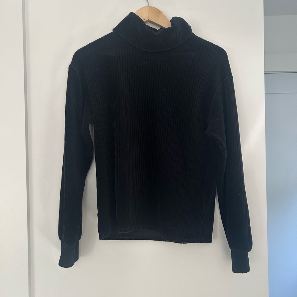 Black Velvet Ribbed Turtleneck Sweater